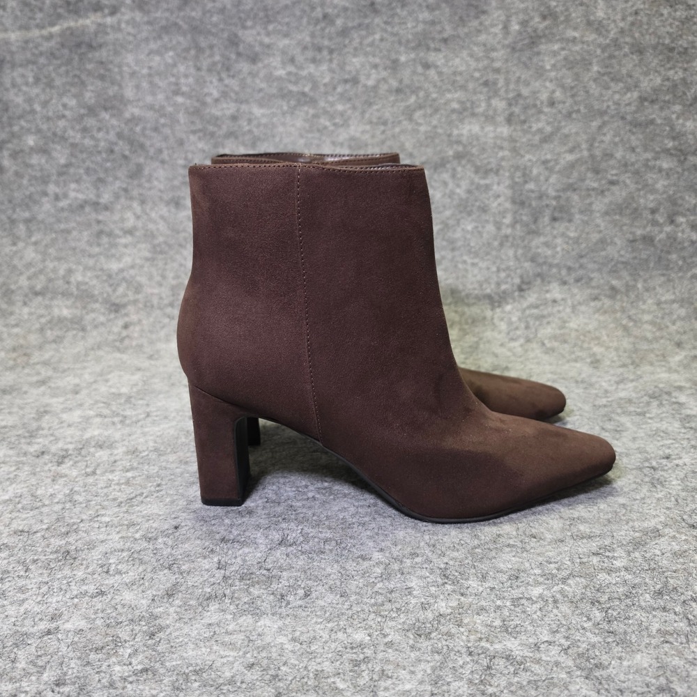 Unisa Womens Ankle Boots Faux Suede Brown‎ 10M Block Heel Pointed Toe Booties